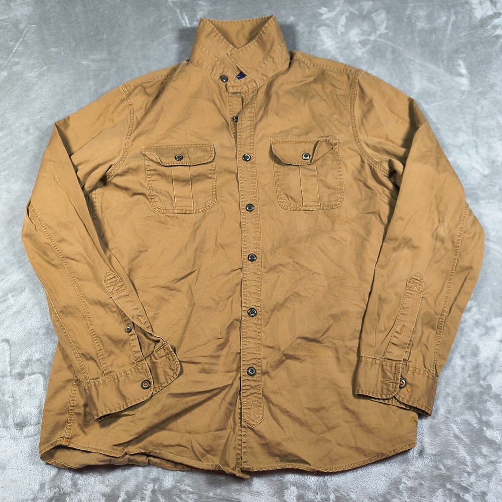 American Eagle Safari Shirt Mens Large Brown Slim Fit Button Up Long Sleeve Y2K